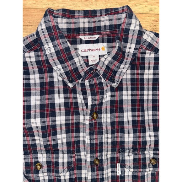 Carhartt Relaxed Fit Flannel Shirt Plaid Button Up Long Sleeve Mens Medium - Picture 2 of 5